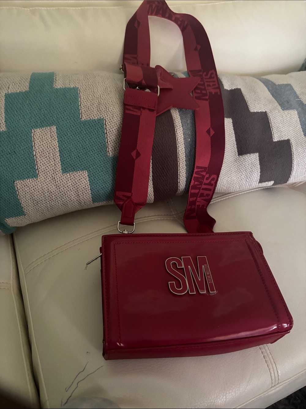 Steve Madden Red Patent Crossbody with Logo Strap